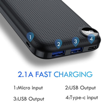 ZNP 10000mAh Power Bank For iPhone Samsung Huawei Type C PD Fast Charging + Quick Charge 3.0 USB Powerbank External Battery