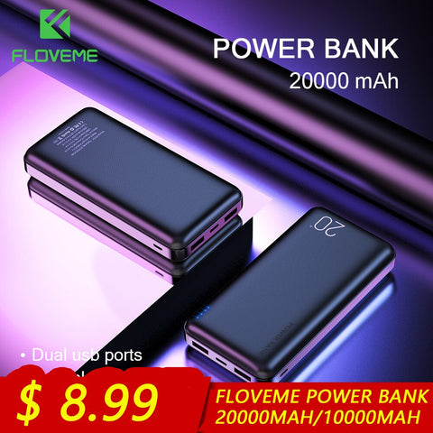 FLOVEME Power Bank 20000mAh Double USB Phone charger External Battery Portable Charger Bateria Externa smart Power Bank 10000mah