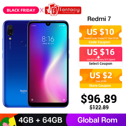 Global Rom Xiaomi Redmi 7 4GB RAM 64GB ROM Snapdragon 632 Octa Core 12MP Dual AI Camera Mobile Phone 4000mAh Large Battery