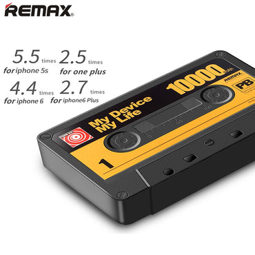 Remax 10000mAh Retro Tape Design Mobile Phone Large Capacity Mobile Power Bank double usb output Extra Backup with led light