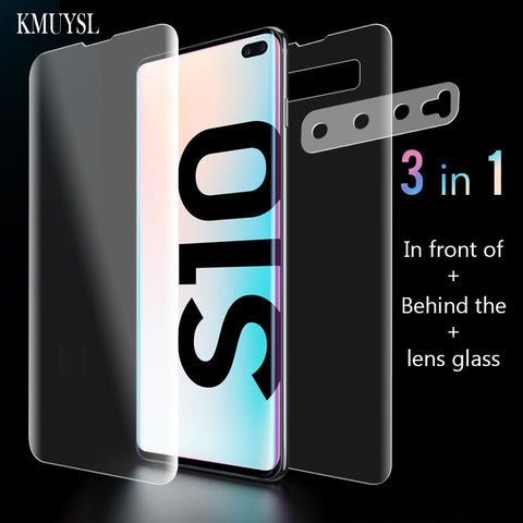 9D Full Cover Film on For Samsung Galaxy S10 S10E S10 Plus Screen Protector Hydrogel Front Film + Back Film + Camera Lens Glass