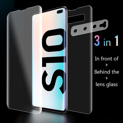 9D Full Cover Film on For Samsung Galaxy S10 S10E S10 Plus Screen Protector Hydrogel Front Film + Back Film + Camera Lens Glass